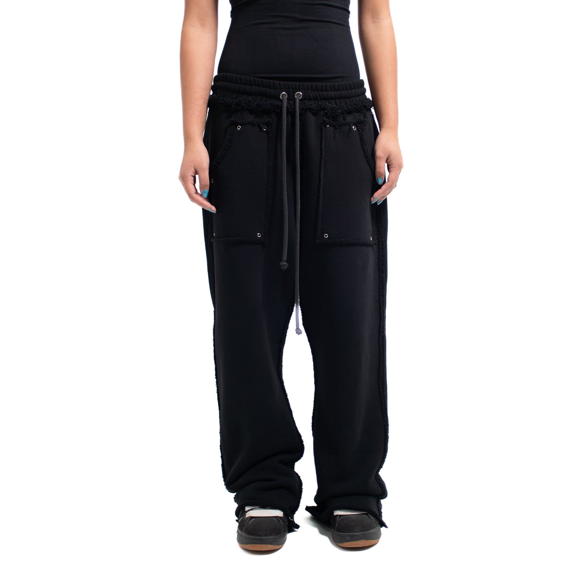 BLACK STUDDED FLEECE BAGGY PANTS – CAME