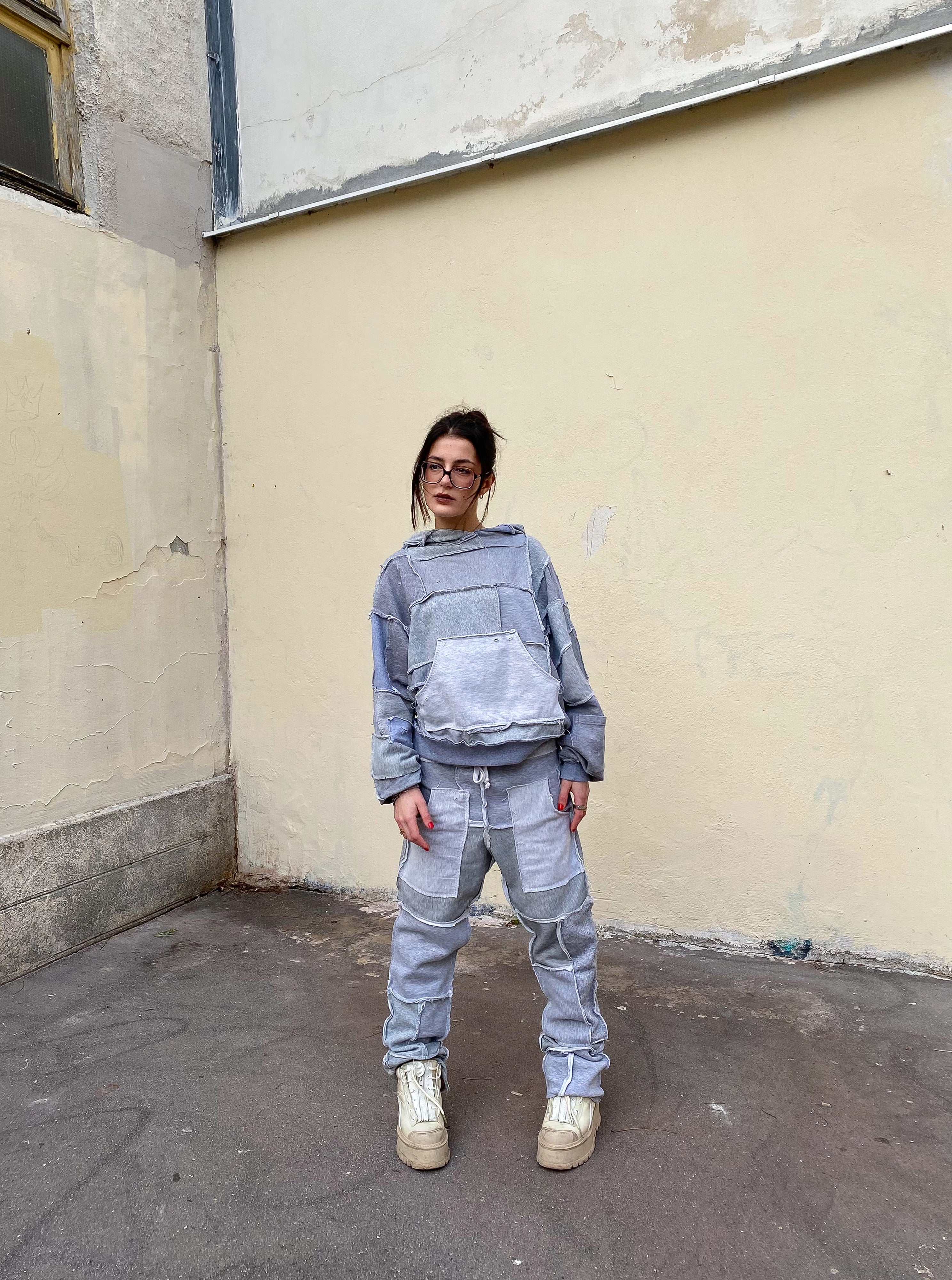 [PANTS] COTTONFLEECE PATCHWORK GREY