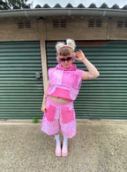 [SLEEVELESS HOODIE] COTTONFLEECE PATCHWORK PINK