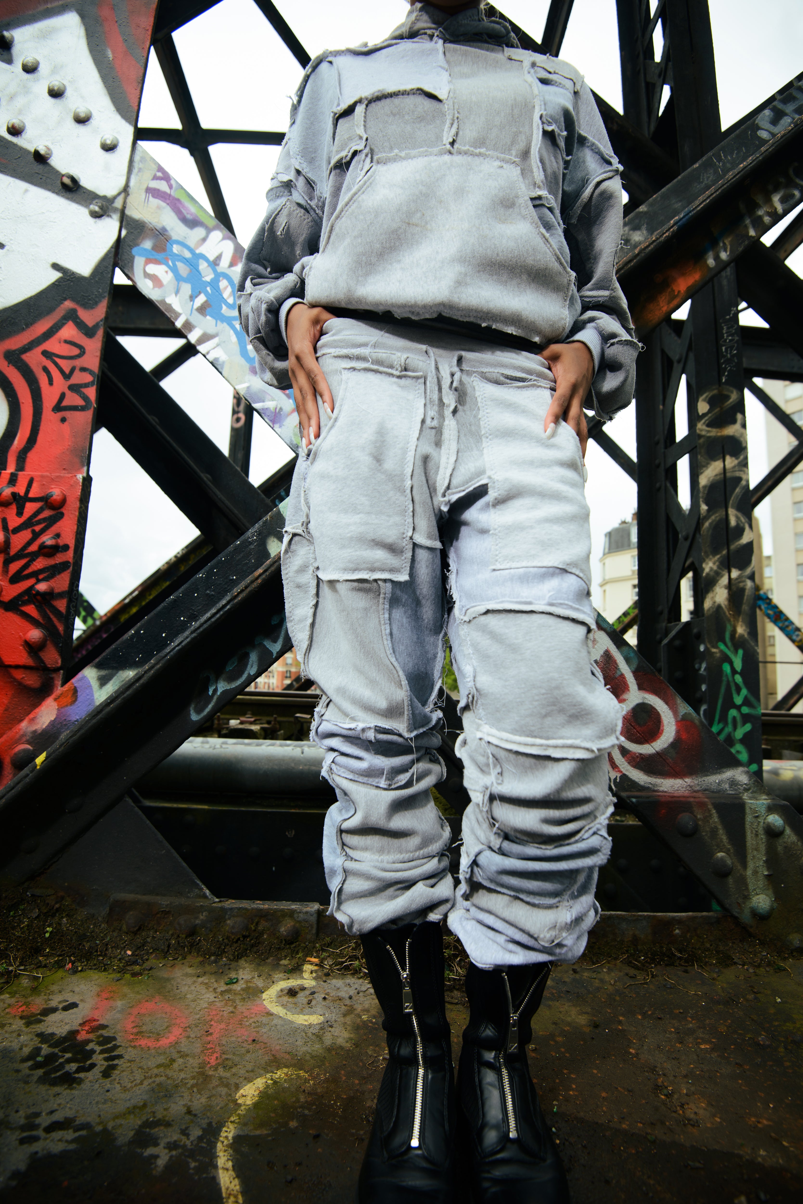 [PANTS] COTTONFLEECE PATCHWORK GREY