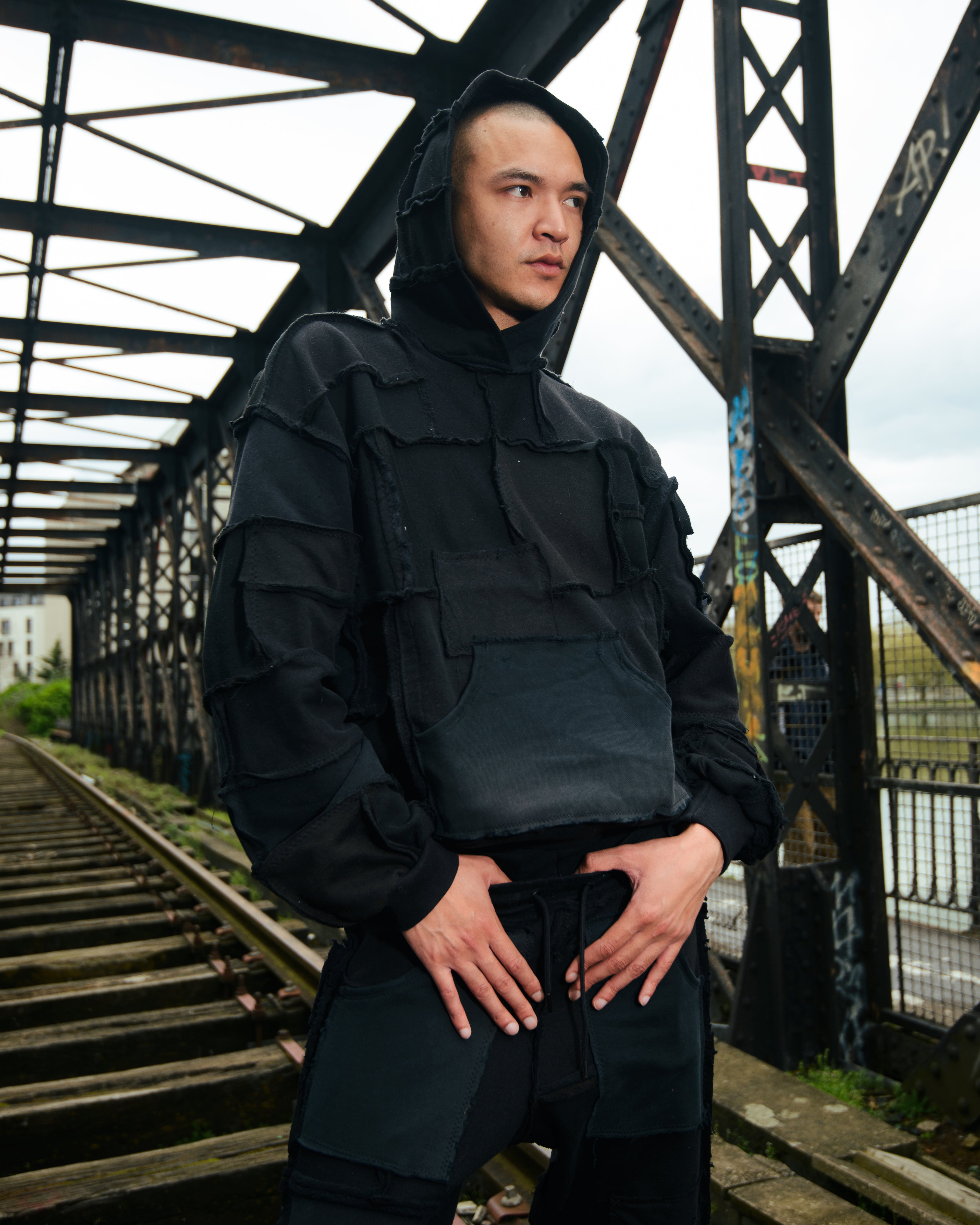 [HOODIE] COTTONFLEECE PATCHWORK BLACK