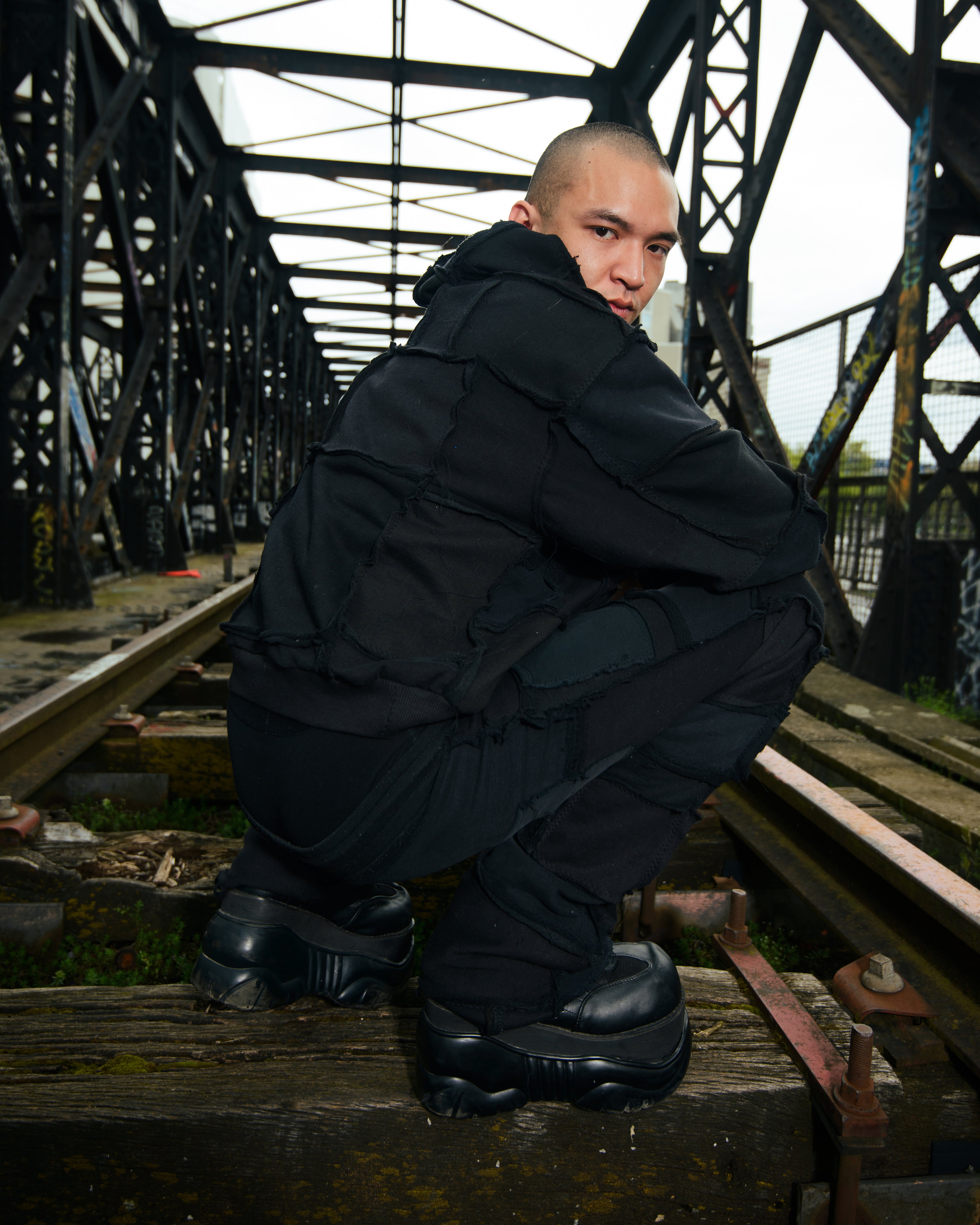 [HOODIE] COTTONFLEECE PATCHWORK BLACK