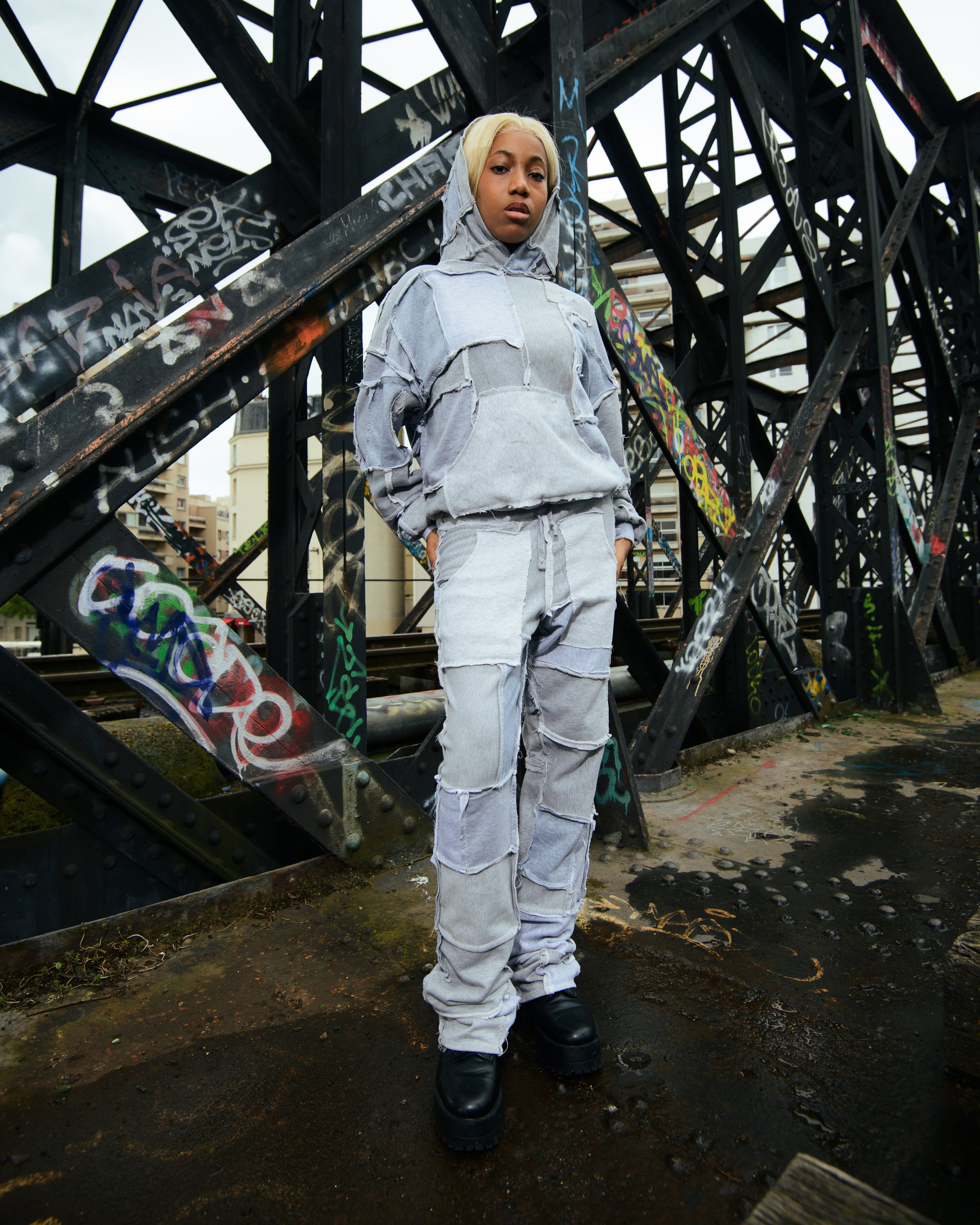 [PANTS] COTTONFLEECE PATCHWORK GREY
