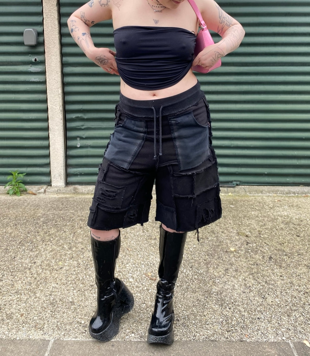 [SHORTS] COTTONFLEECE PATCHWORK BLACK