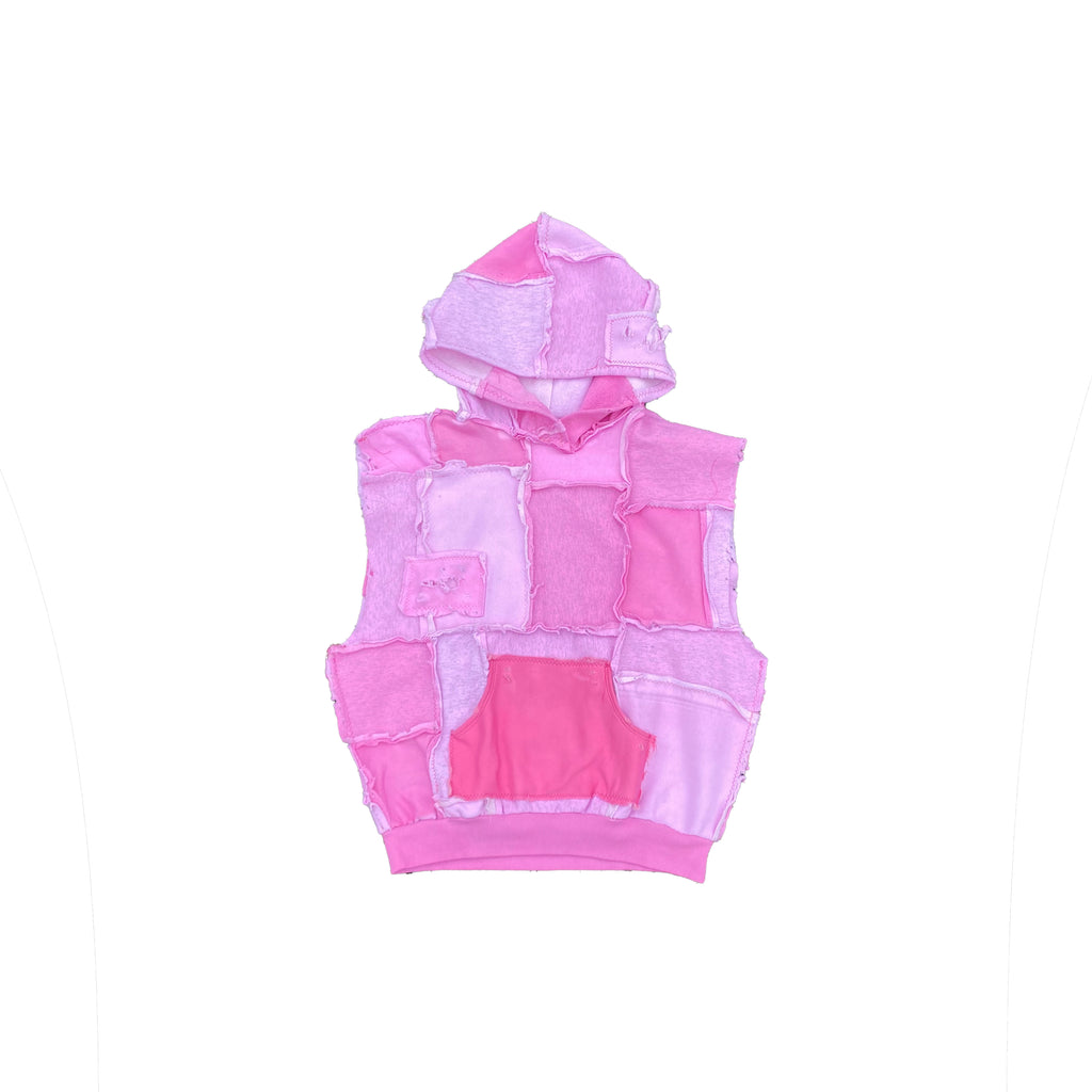 [SLEEVELESS HOODIE] COTTONFLEECE PATCHWORK PINK