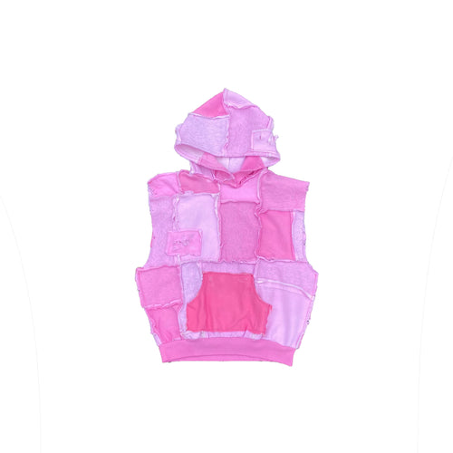 [SLEEVELESS HOODIE] COTTONFLEECE PATCHWORK PINK