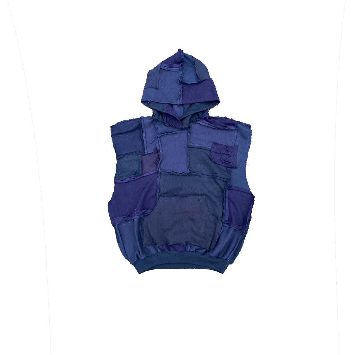 [SLEEVELESS HOODIE] COTTONFLEECE PATCHWORK NAVY