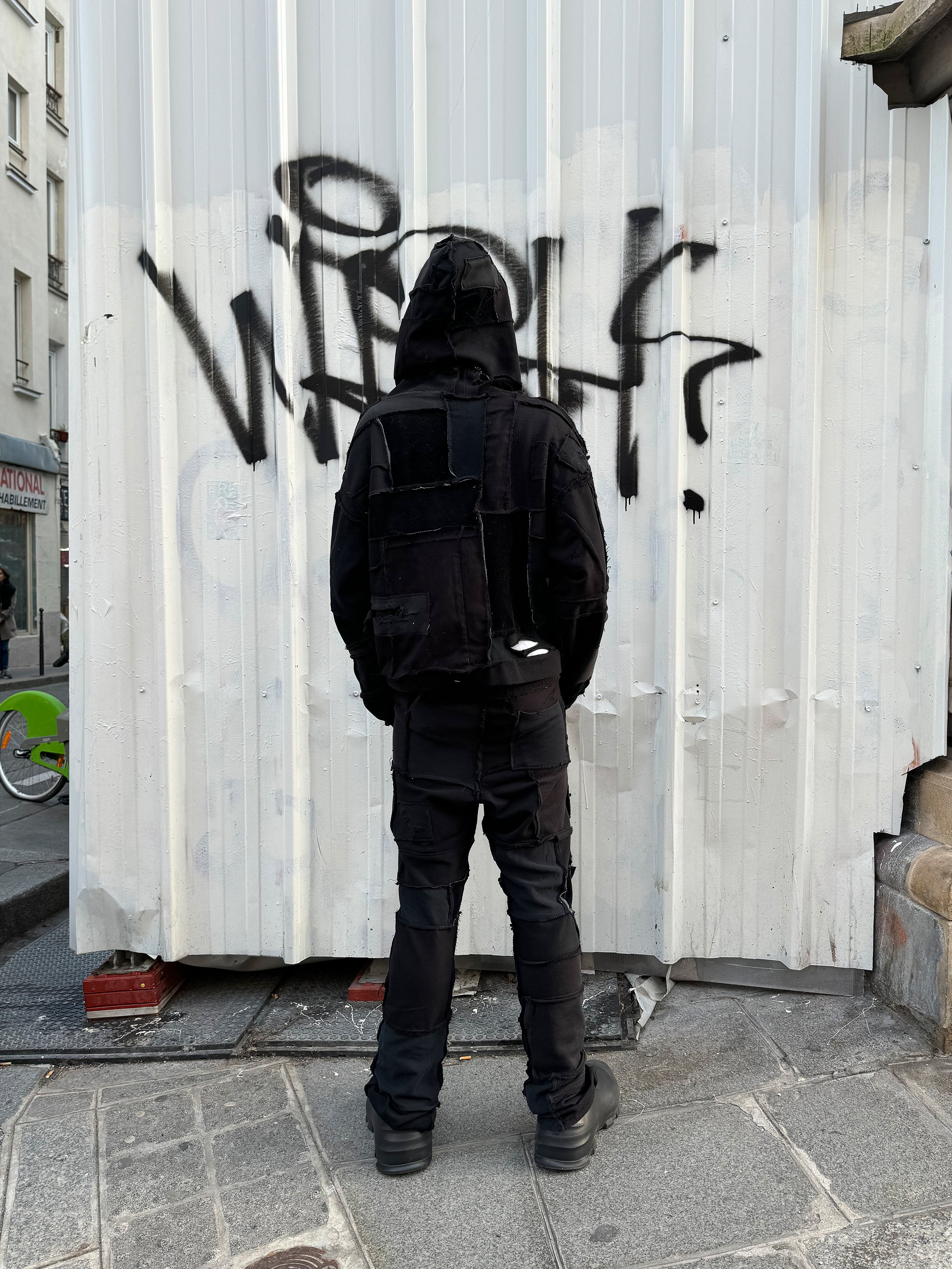 [PANTS] COTTONFLEECE PATCHWORK BLACK