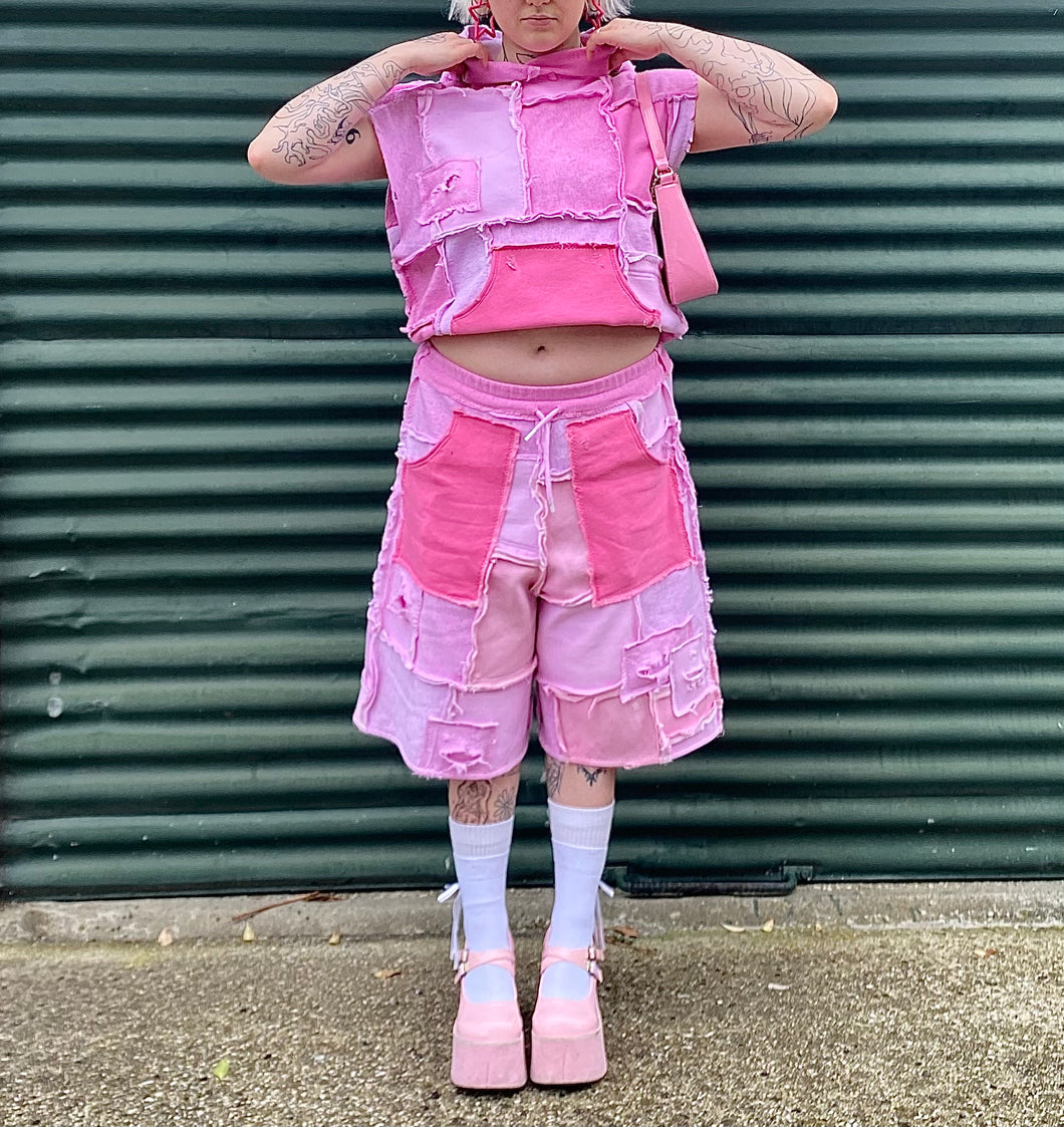 [SHORTS] COTTONFLEECE PATCHWORK PINK