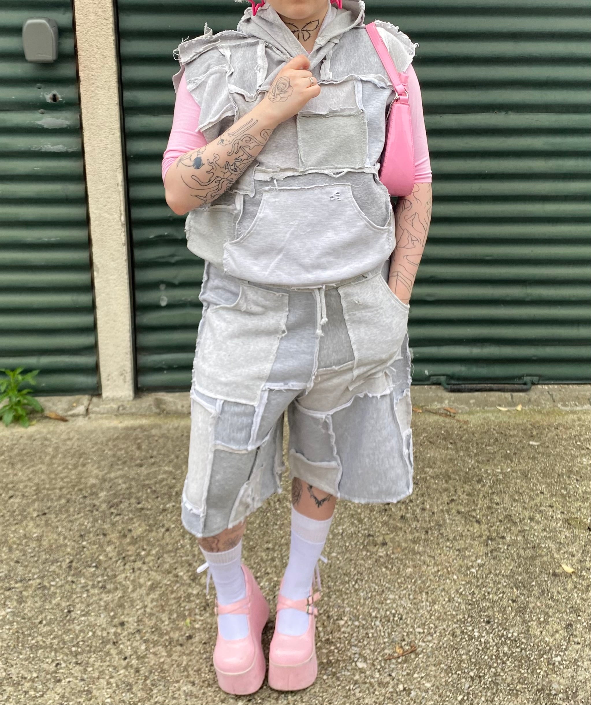 [SHORTS] COTTONFLEECE PATCHWORK GREY