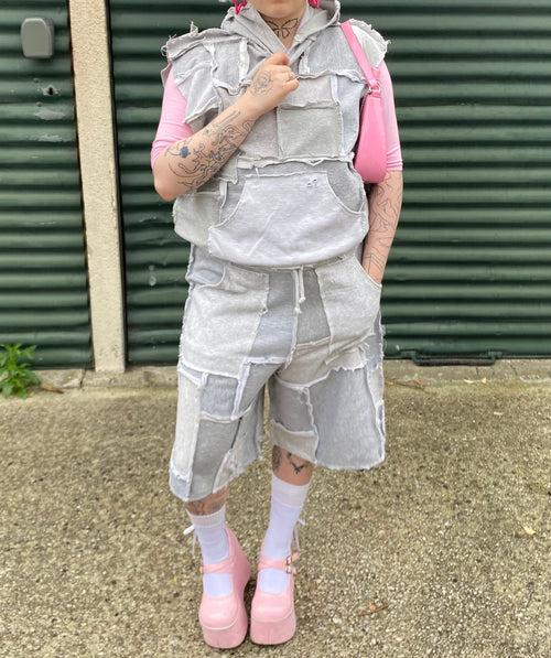 [SHORTS] COTTONFLEECE PATCHWORK GREY