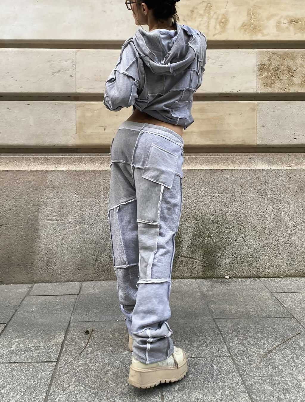 [PANTS] COTTONFLEECE PATCHWORK GREY
