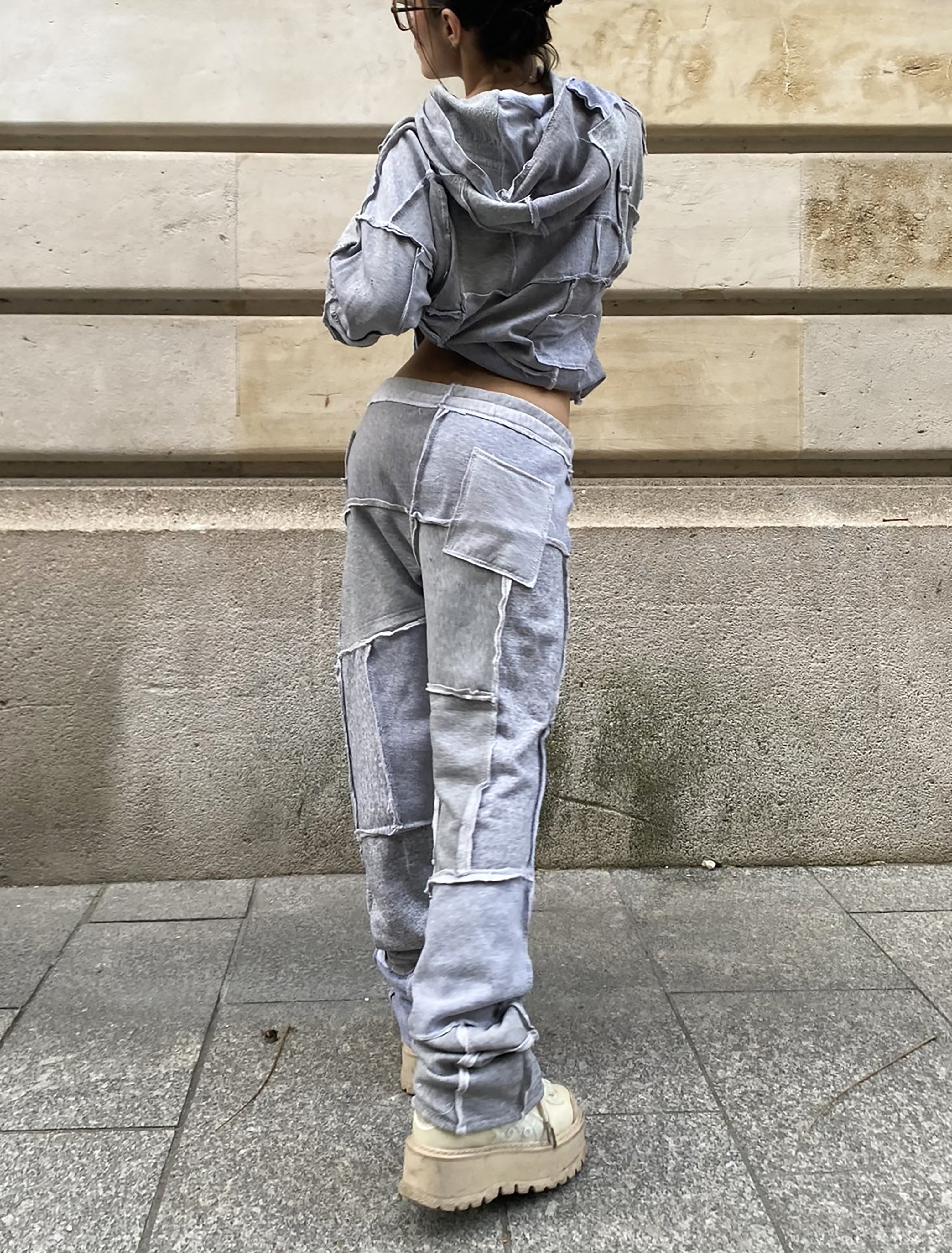 [PANTS] COTTONFLEECE PATCHWORK GREY