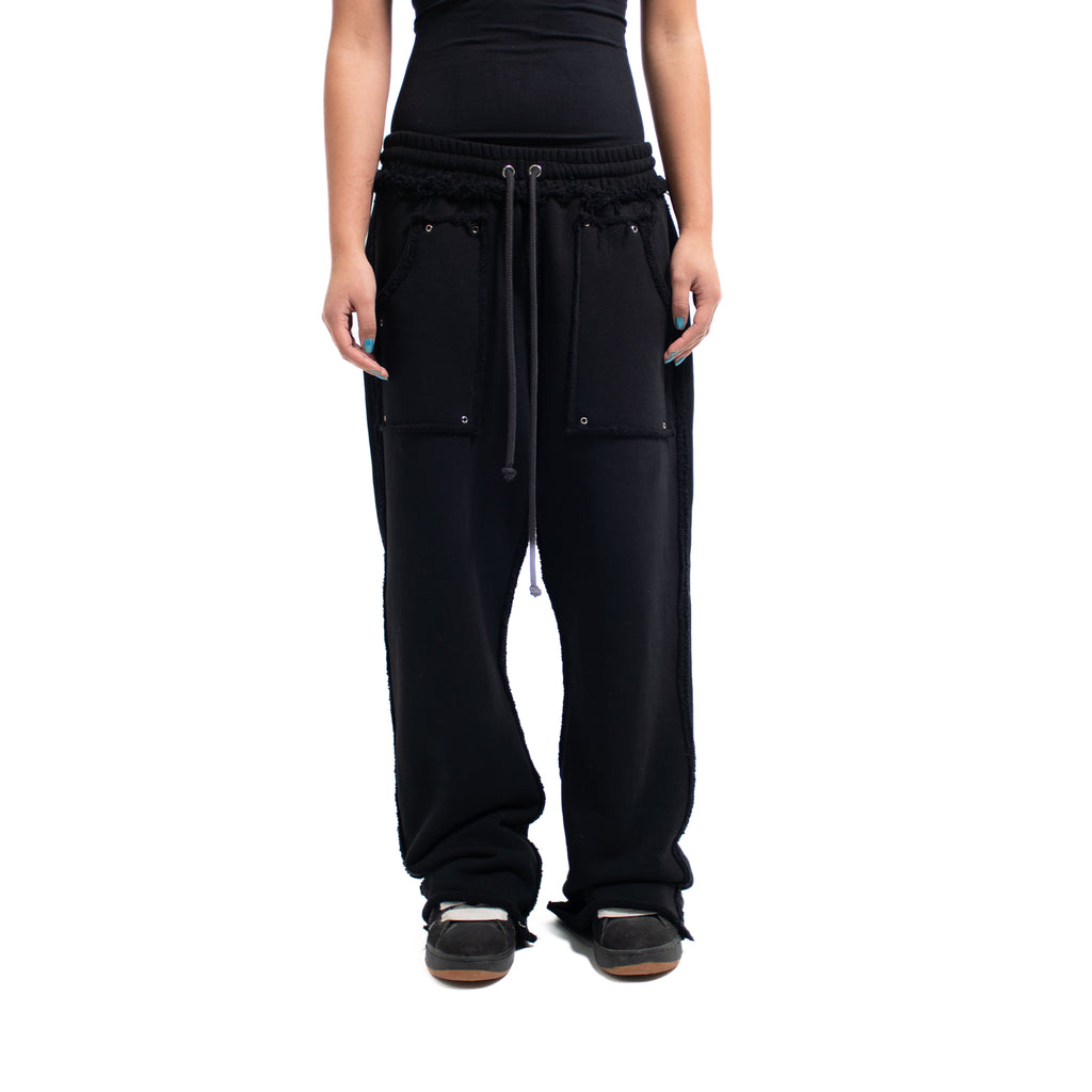 BLACK STUDDED FLEECE BAGGY PANTS