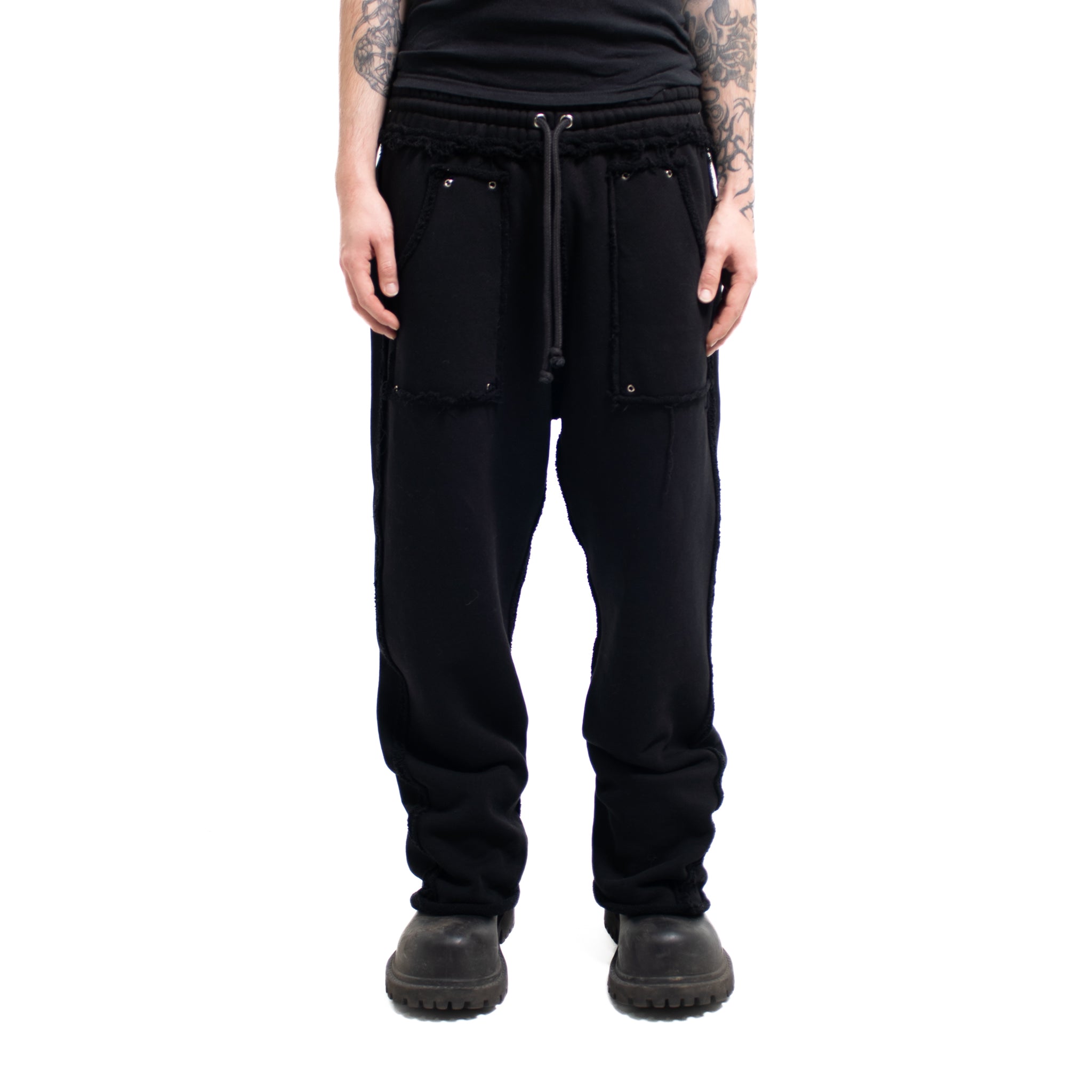BLACK STUDDED FLEECE BAGGY PANTS