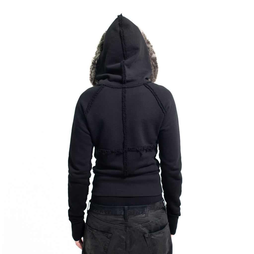 BLACK STUDDED FLEECE FUR ZIP UP