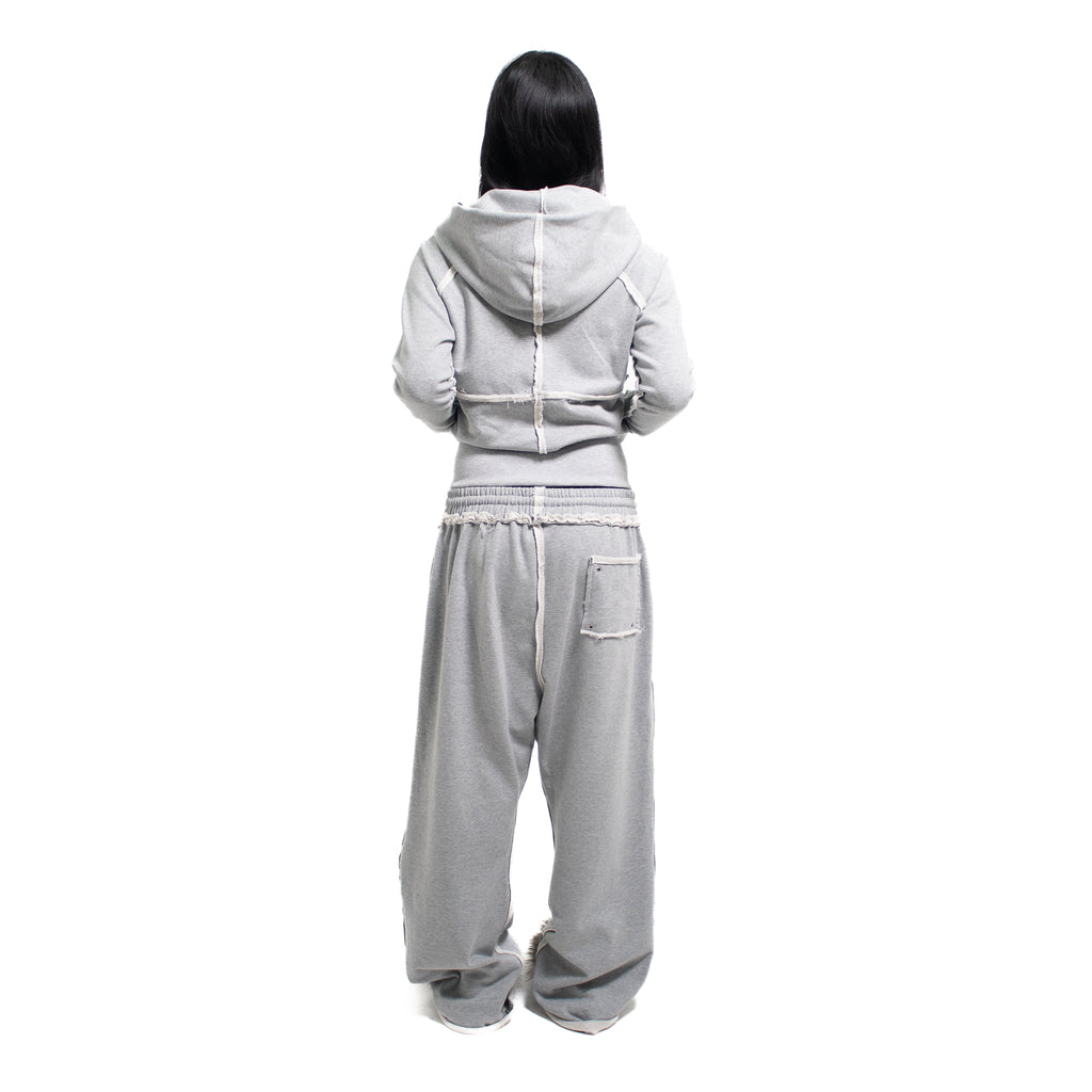 GREY STUDDED FLEECE BAGGY PANTS