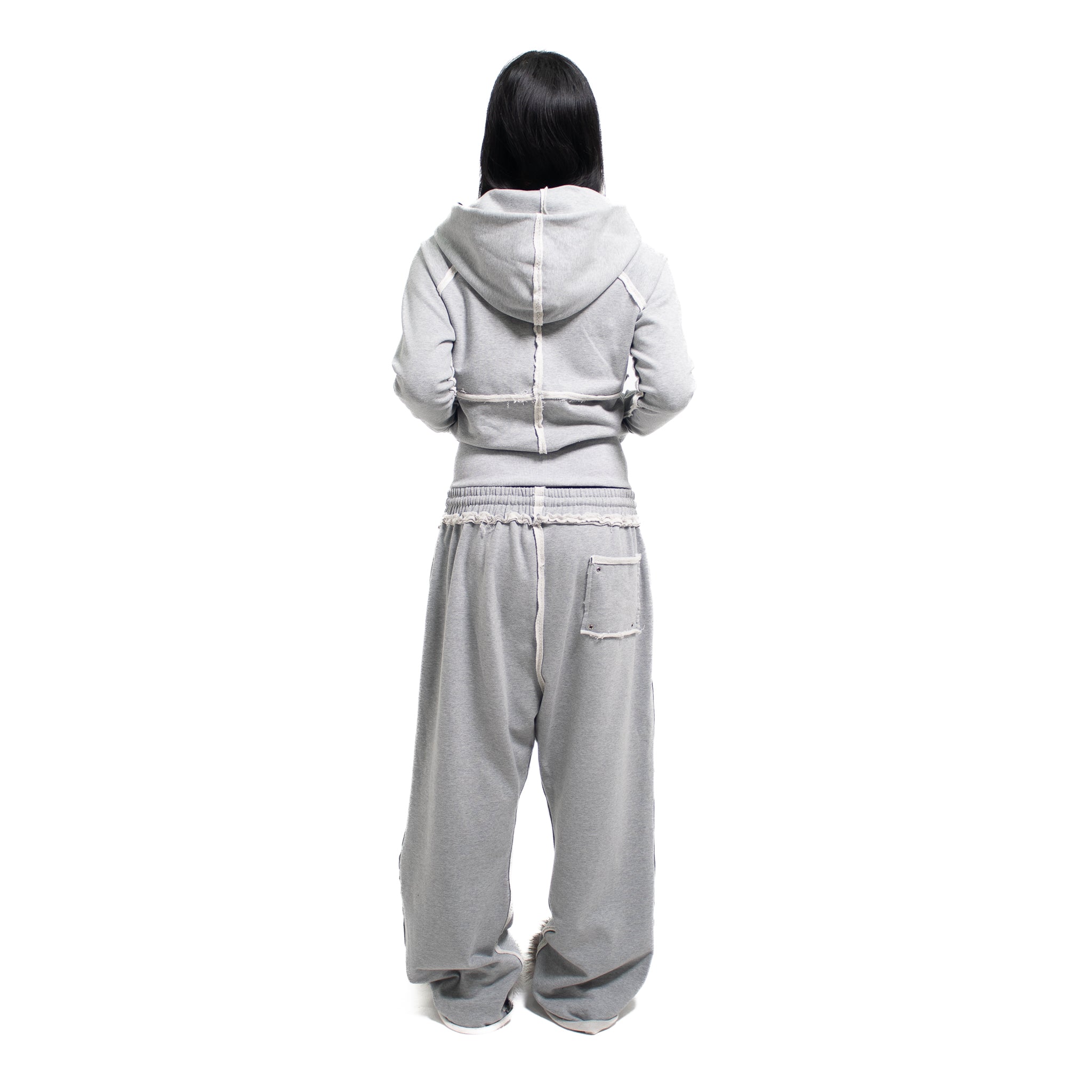 GREY STUDDED FLEECE BAGGY PANTS