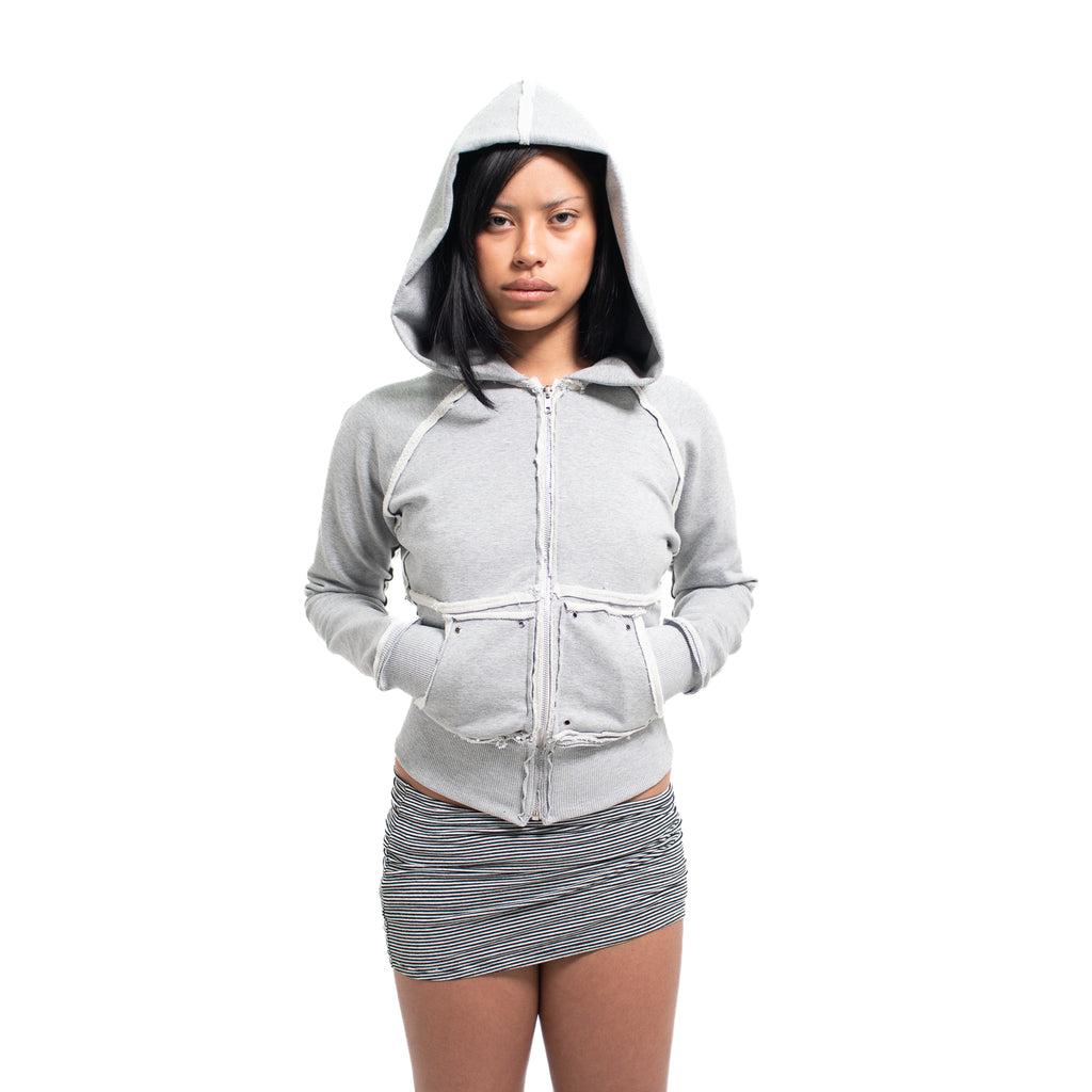 GREY STUDDED FLEECE ZIP UP