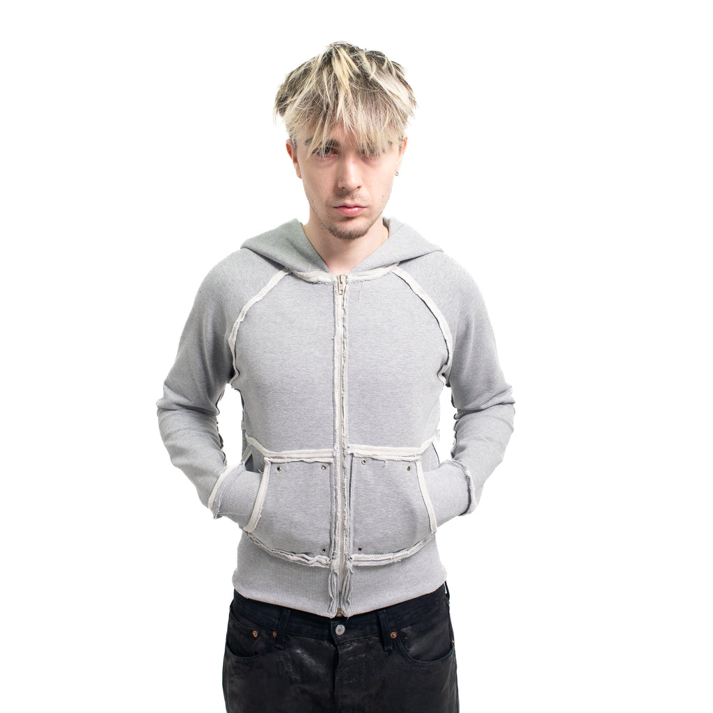 GREY STUDDED FLEECE ZIP UP