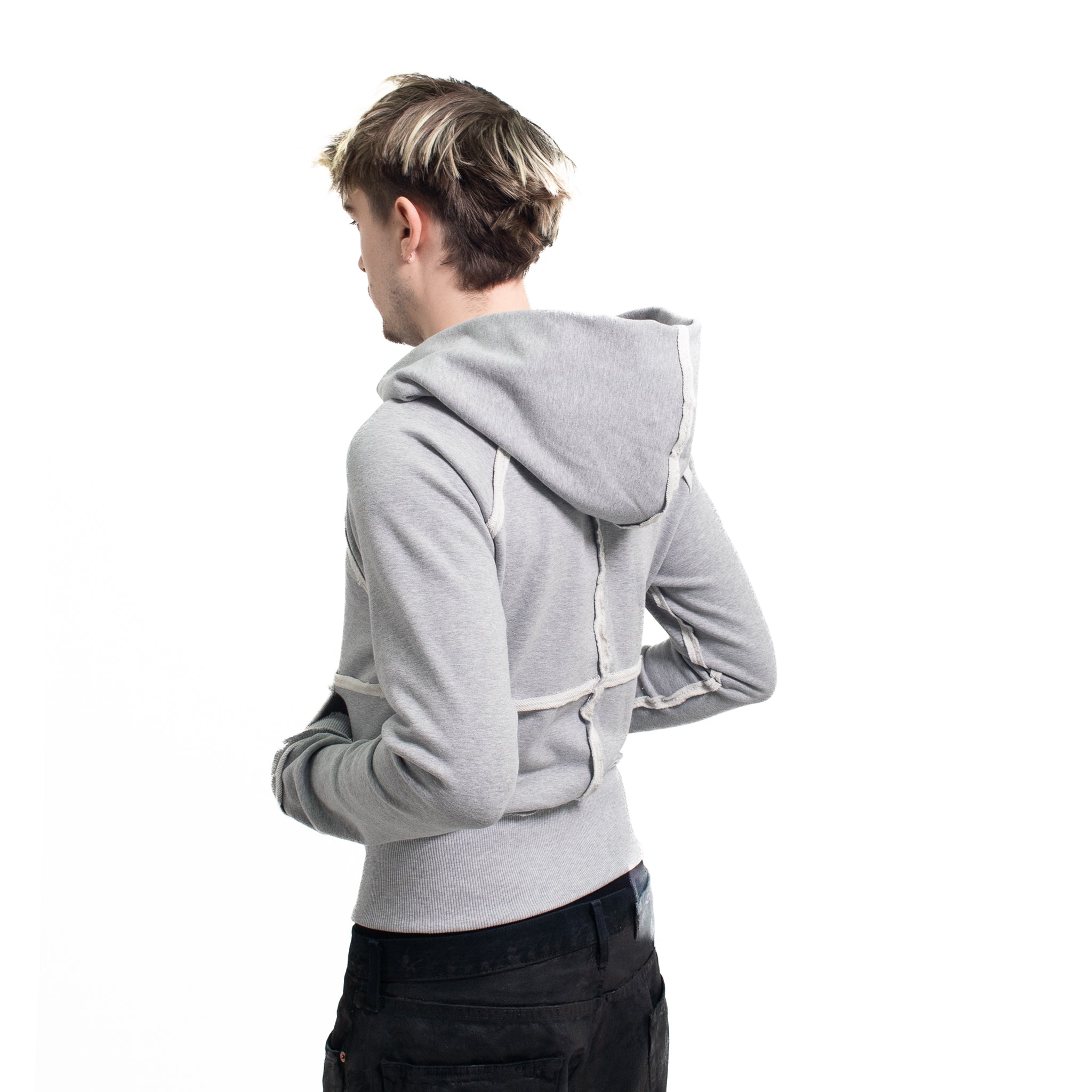 GREY STUDDED FLEECE ZIP UP
