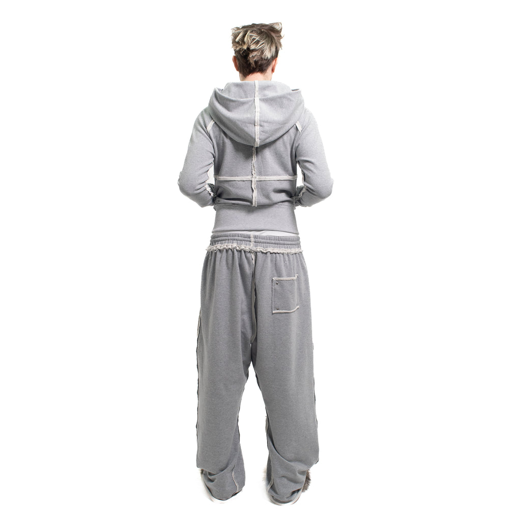 GREY STUDDED FLEECE BAGGY PANTS