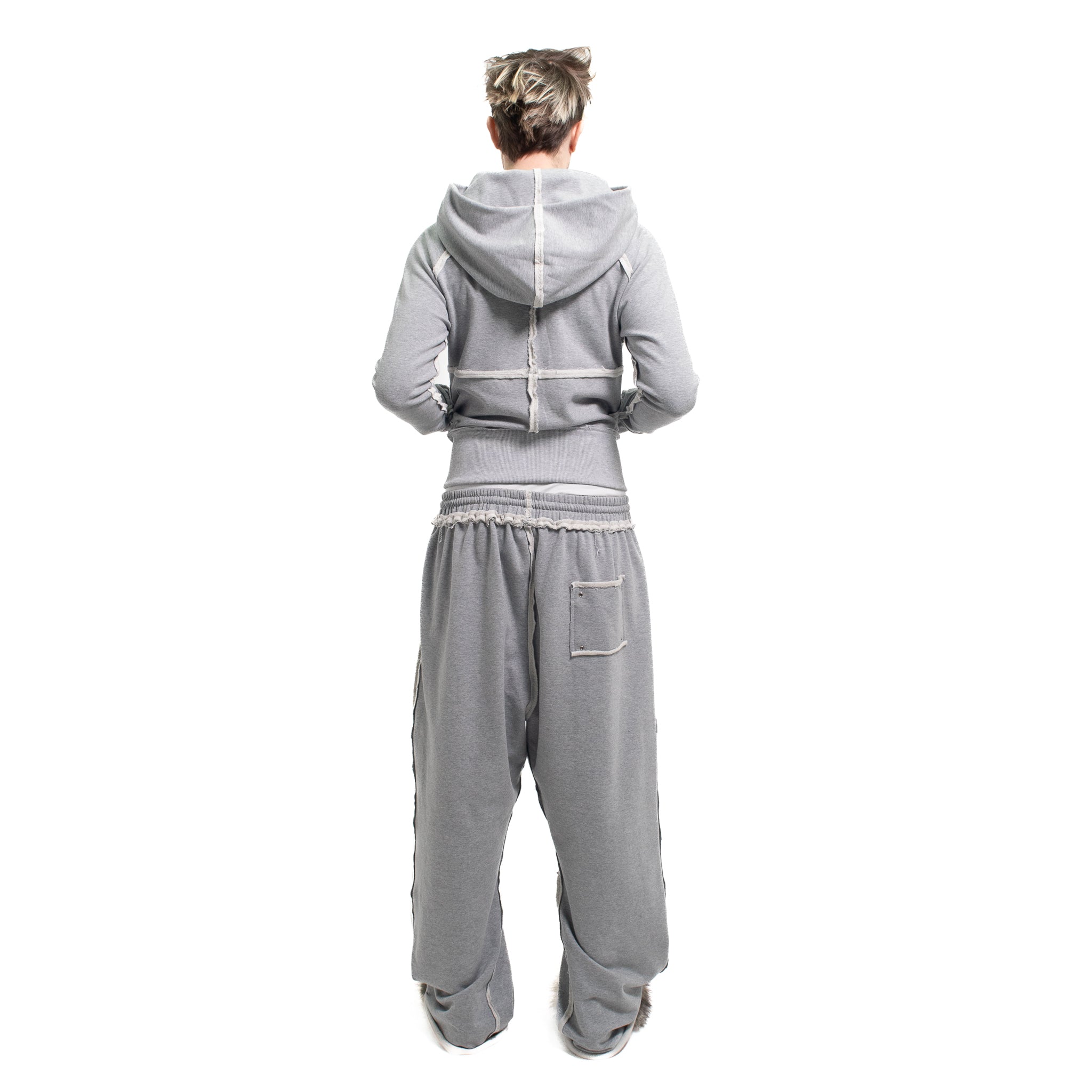 GREY STUDDED FLEECE BAGGY PANTS