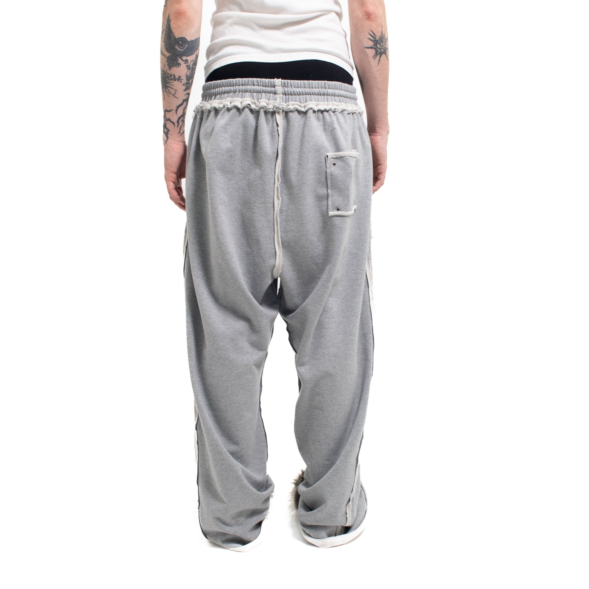 GREY STUDDED FLEECE BAGGY PANTS